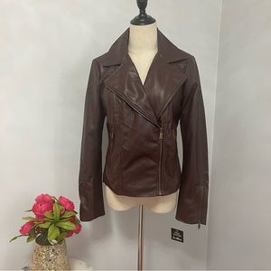 Sam Edelman Faux Leather Moto Jacket Size Small In Chocolate Color- NWT- Reemoly